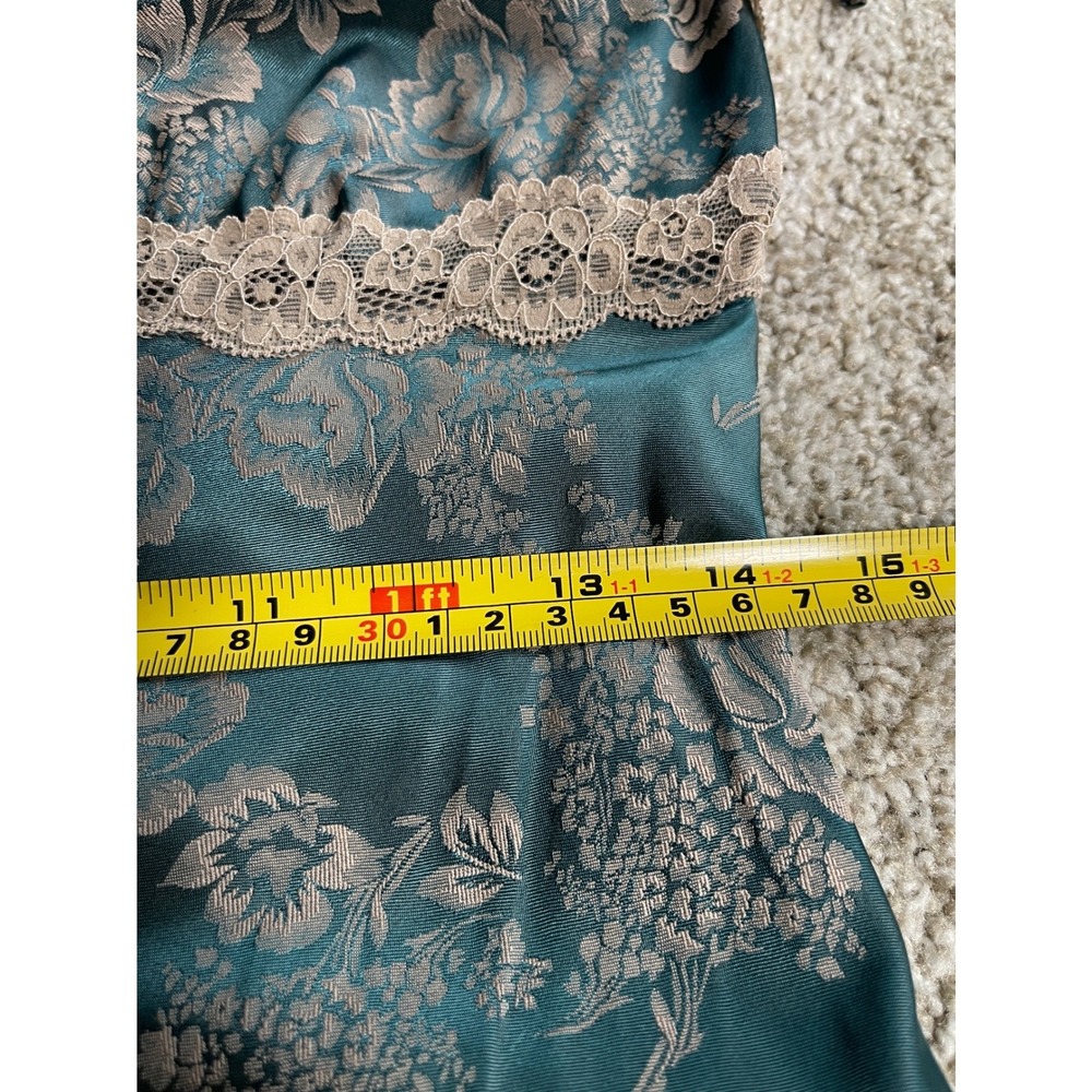 Teal Floral Satin Maxi Slip Dress Lace Trim M Y2K Whimsigoth Fairycore Ethereal - Picture 7 of 10
